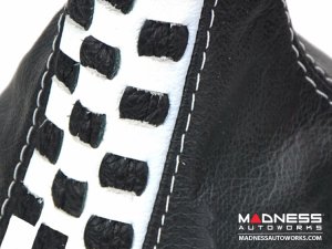 FIAT 500 Gear Shift Boot - Black Leather w/ Checkered Black + White Stripe
